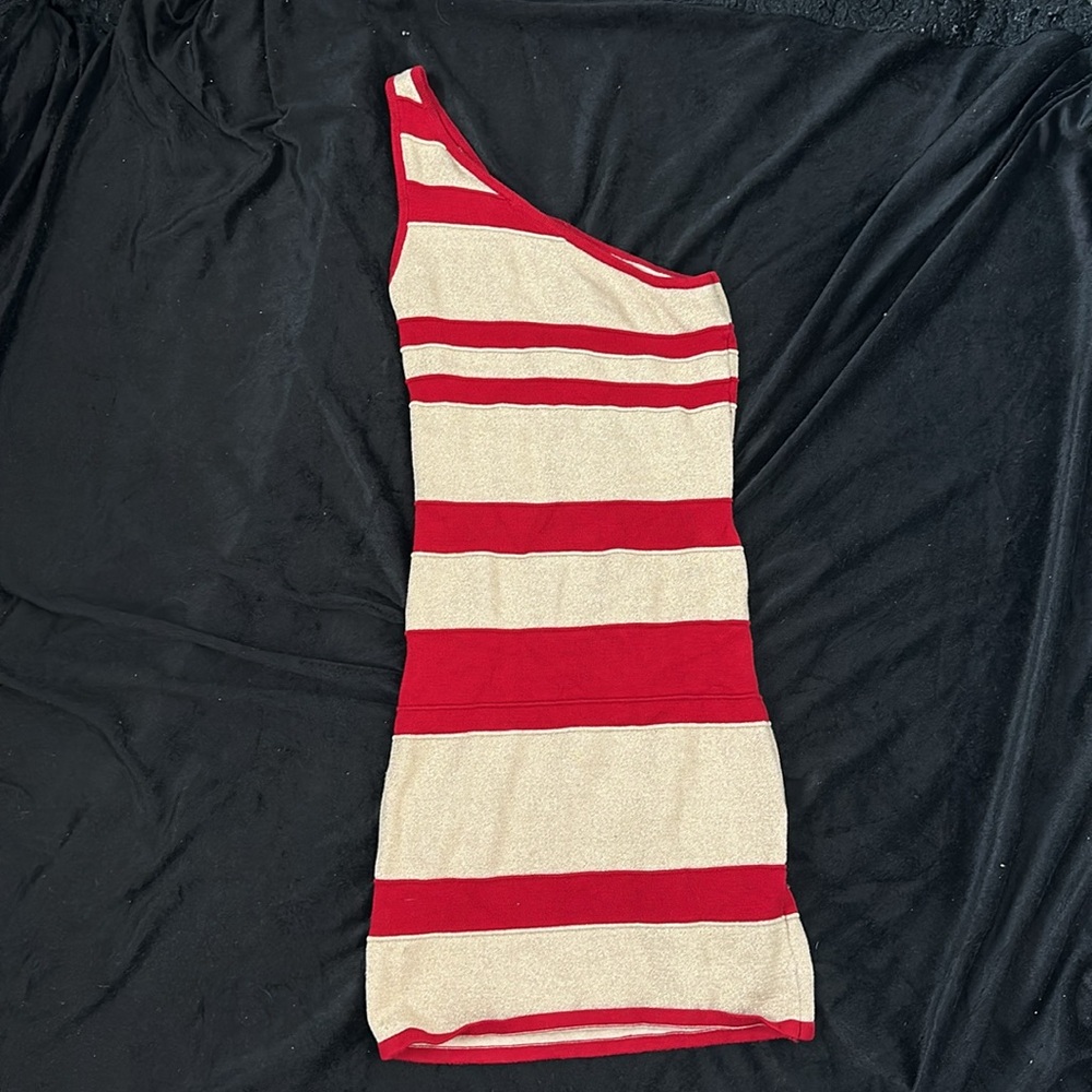 Bebe Asymmetric Shimmer Dress